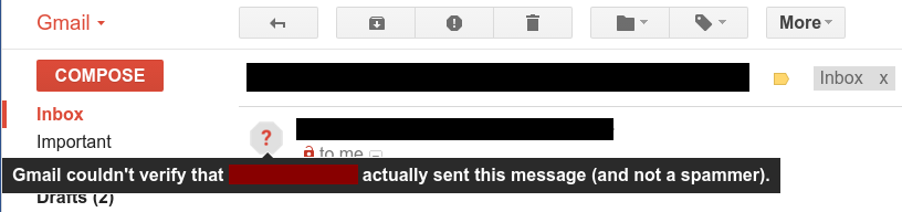Gmail showing red question mark in message