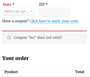 Bad coupon code entered use case
